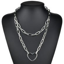 Load image into Gallery viewer, Hip Hop Multi Layers chain necklace with heart lock women/men punk rock padlock pendant necklace emo grunge Goth jewelry