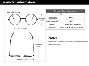 Vintage Round Metal Frame  Personality College Style Clear Lens Eye Glasses Frames blue-light eye protection mobile phone game