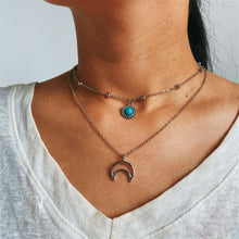 Carica l'immagine nel visualizzatore di Gallery, Collana vintage con mappa lunare per donna, bohemien, multistrato, cerchio, moneta, pietra, collane con ciondolo, perline stella, gioielli girocollo 