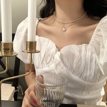 Carica l&#39;immagine nel visualizzatore di Gallery, 2020 Kpop Double layer Chain Gold fashion Choker cute romantic women pearl pendant necklace girl jewelry Collar