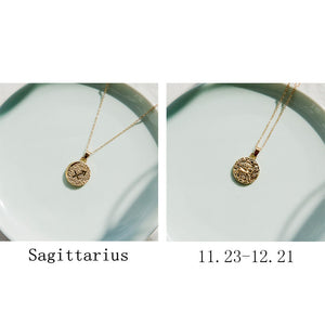 Gold Color 12 Constellation Coins Necklaces & Pendants Women Virgo Taurus Leo Short Chain Necklace Girls Gemini Celestial