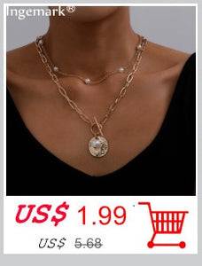 Gothic Baroque Pearl Angel Pendant Choker Necklace for Women Wedding Punk Lasso Big Chunky Thick Lock Chain Necklace Jewelry