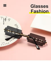 Load image into Gallery viewer, Small Rectangle Rimless Sunglasses Women NEW Fashion Blade Shape Vintage Hollow Eyeglasses Women Razor Gafas Punk UV400 Alloy