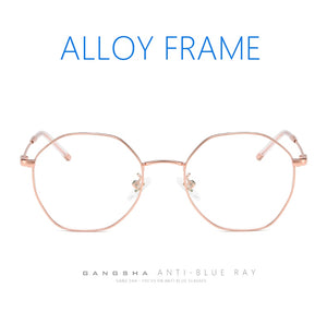 Gold Computer Glasses Frame Women Alloy Polygon Anti Blue Light Eyeglass Frames Fashion Myopia Prescription Eyewear 8005
