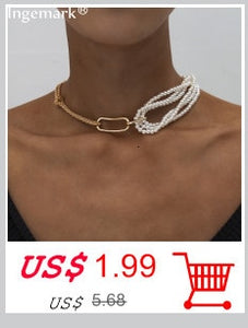 Gothic Baroque Pearl Angel Pendant Choker Necklace for Women Wedding Punk Lasso Big Chunky Thick Lock Chain Necklace Jewelry