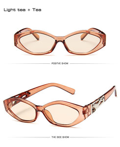 Retro Small Frame Polygon Cat Eyes Women Sunglasses Brand Designer Fashion Cheetah Decoration Ladies Sun Glasses UV400