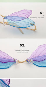 Dragonfly Sunglasses Women 2022 Fashion Brand Retro Steam punk Frameless Sun Glasses For Woman Girls Shades Oculos