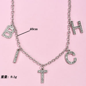 New Trend Silver Color Alphabet Bitch Pendant Fun Game Statement Necklace Women Charm Party Clavicle Chain Jewelry Accessories