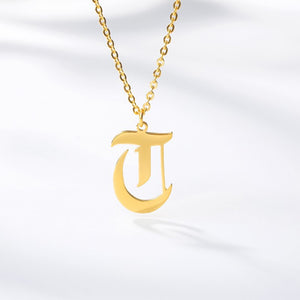 Old English Letter Initial Necklaces For Women Men Gold Silver Color Stainless Steel Chain Male Female Pendant Necklace Jewelry