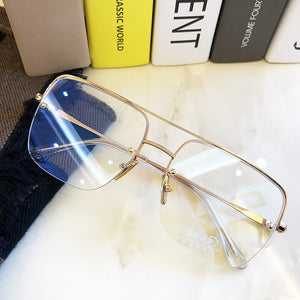 Half Frame Alloy Square Clear Glasses Frame Men Anti-blue Light Eyeglasses Oversized Retro Computer Goggle Eyewear Women Shades