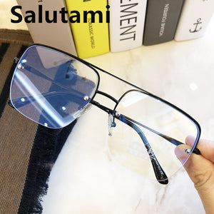 Half Frame Alloy Square Clear Glasses Frame Men Anti-blue Light Eyeglasses Oversized Retro Computer Goggle Eyewear Women Shades