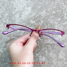 Carica l&#39;immagine nel visualizzatore di Gallery, Half Frame Finished Myopia Glasses Men Women Short-sighted Eyewear -1.0-1.5-2.0 To -6.0 Anti-blue Light Prescription Glasses