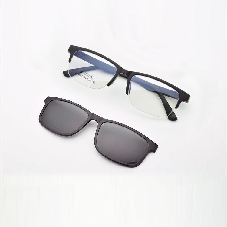 Half Frame Glasses Matte Black Men's and Women's Ultra Light Ultem  Magnets Set Eyeglasses Mirror  Driving Polarized Sunglasses