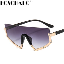 Load image into Gallery viewer, Half Frame One Piece Sunglasses Women Vintage Oversized Shiled Gradient Sun Glasses Female Black Brown Flat Eyewear Eyeglasses
