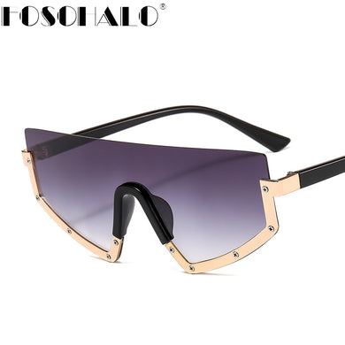 Half Frame One Piece Sunglasses Women Vintage Oversized Shiled Gradient Sun Glasses Female Black Brown Flat Eyewear Eyeglasses