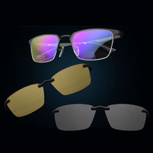 Load image into Gallery viewer, Half Frame Pure Titanium Glass Frame Matte Black Polarized 3d Eyeglasses Myopia Men Sunglasses Night-Vision Magnet Clip Brown