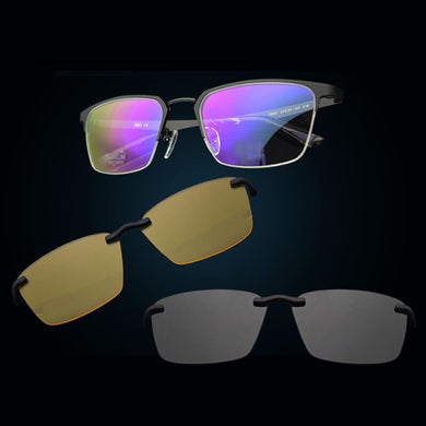 Half Frame Pure Titanium Glass Frame Matte Black Polarized 3d Eyeglasses Myopia Men Sunglasses Night-Vision Magnet Clip Brown