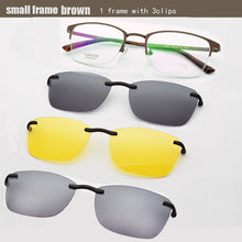 Load image into Gallery viewer, Half Frame Pure Titanium Glass Frame Matte Black Polarized 3d Eyeglasses Myopia Men Sunglasses Night-Vision Magnet Clip Brown