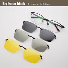 Load image into Gallery viewer, Half Frame Pure Titanium Glass Frame Matte Black Polarized 3d Eyeglasses Myopia Men Sunglasses Night-Vision Magnet Clip Brown