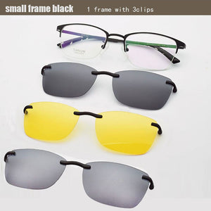 Half Frame Pure Titanium Glass Frame Matte Black Polarized 3d Eyeglasses Myopia Men Sunglasses Night-Vision Magnet Clip Brown
