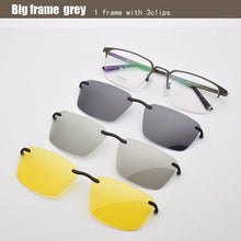 Load image into Gallery viewer, Half Frame Pure Titanium Glass Frame Matte Black Polarized 3d Eyeglasses Myopia Men Sunglasses Night-Vision Magnet Clip Brown