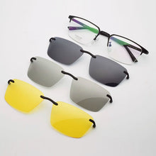 Load image into Gallery viewer, Half Frame Pure Titanium Glass Frame Matte Black Polarized 3d Eyeglasses Myopia Men Sunglasses Night-Vision Magnet Clip Brown
