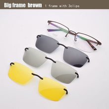 Load image into Gallery viewer, Half Frame Pure Titanium Glass Frame Matte Black Polarized 3d Eyeglasses Myopia Men Sunglasses Night-Vision Magnet Clip Brown