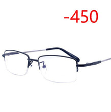 Load image into Gallery viewer, Half Frame Square Myopia Glasses With Degree Ultralight Metal Business Men Nearsighted  Spectacle Diopter -100 -150 -200 To -600
