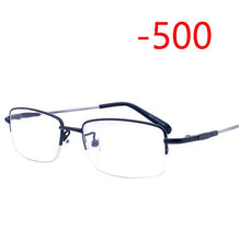 Load image into Gallery viewer, Half Frame Square Myopia Glasses With Degree Ultralight Metal Business Men Nearsighted  Spectacle Diopter -100 -150 -200 To -600