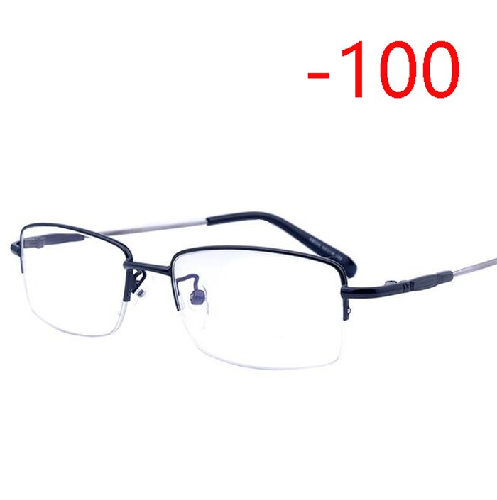 Half Frame Square Myopia Glasses With Degree Ultralight Metal Business Men Nearsighted  Spectacle Diopter -100 -150 -200 To -600