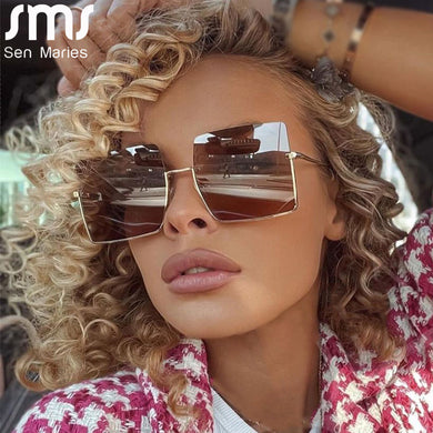 Half Frame Sunglasses Women  Brand Designer Oversized Square Shades Men UV400 Vintage Glasses Eyewear Gafas De Sol