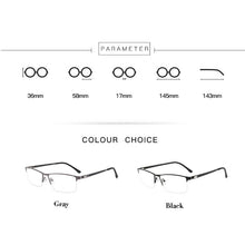 Load image into Gallery viewer, Half Rim Optical Eyeglasses Frame with Magnetic Clip-on Alloy Glasses Optical Prescription Spectacles Eyewear