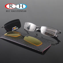 Load image into Gallery viewer, Half Rimless Eyeglasses Men Frames Optical Eyewear Frame Spectacles 2 Polarized Sunglasses Clip on Yellow Night Vision Glasses