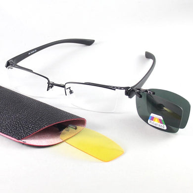 Half Rimless Eyeglasses Men Frames Optical Eyewear Frame Spectacles 2 Polarized Sunglasses Clip on Yellow Night Vision Glasses