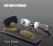 Load image into Gallery viewer, Half Rimless Eyeglasses Men Frames Optical Eyewear Frame Spectacles 2 Polarized Sunglasses Clip on Yellow Night Vision Glasses