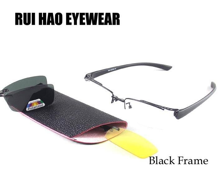 Half Rimless Eyeglasses Men Frames Optical Eyewear Frame Spectacles 2 Polarized Sunglasses Clip on Yellow Night Vision Glasses