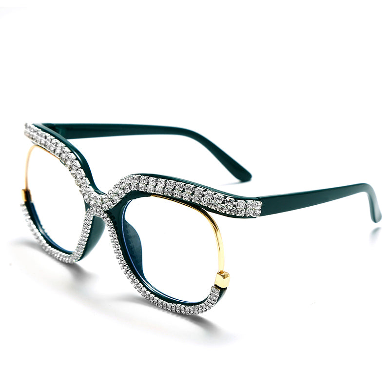 Half frame Anti Blue Light Glasses Women Designer Rhinestone Spectacles Frame Clear Computer Blocking Blue Ray Glasses