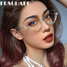 Load image into Gallery viewer, Half-frame Anti-blue Light Glasses Women Diamond Computer Glasses Men Cat Eye Optical Frames One Piece Myopia Frame Spectale