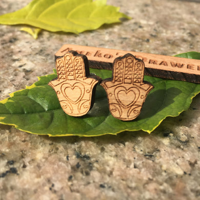 Hamsa Earring Laser Engraved Earrings Five Wooden Earring Lucky Hands Handmade Earrings Good Luck Jewelry X 10 Pairs