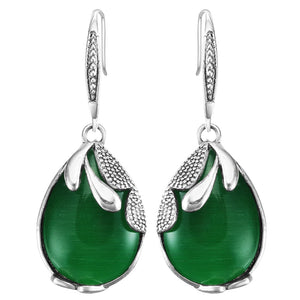 Hand Made Fashion Natural Stone Green Opal Earrings silver color Dangle Drop Earrings For Women 2017 vintage earring