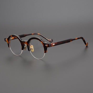 Hand-Made Semi Rimless Acetate Eyeglasses for Men Women's Round Glasses Vintage Prescription Half Frame Myopia Optical Eyewear