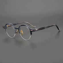 Load image into Gallery viewer, Hand-Made Semi Rimless Acetate Eyeglasses for Men Women's Round Glasses Vintage Prescription Half Frame Myopia Optical Eyewear