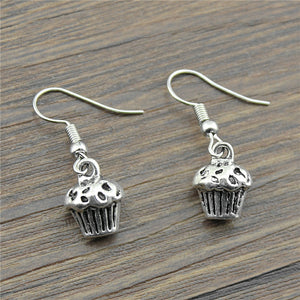 Handmade Antique Silver Color Cute 3D Cupcake Drop Earrings For Girls