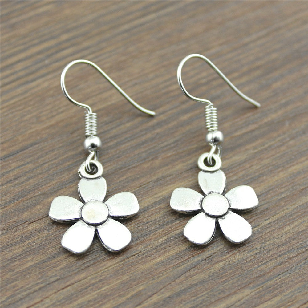 Handmade Antique Silver Color Cute Small Flowers Drop Earrings For Girls