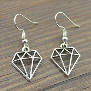 Handmade Antique Silver Color Hollow Crystal-Shaped Drop Earrings For Women