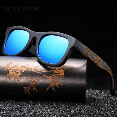 Handmade Black Bamboo Wooden Frame Sunglasses For Women Men Polarized Vintage Bamboo wooden sun glasses  shades