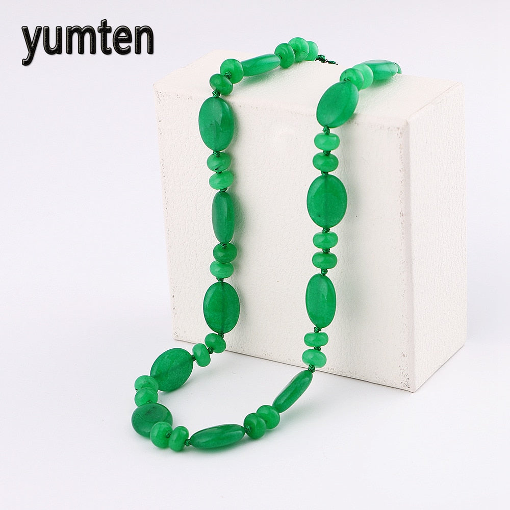 Handmade Jewelry Ethnic Green Necklace Natural Crystal Stone Emerald Onyx Women Necklaces Natural Freeform Crystal Stone Unisex