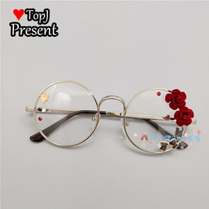 Handmade Lolita Sister Sweet Japanese Harajuku Girl's round Frame Cherry Blossom Star Moon Fairy Rabbit  Round  glasses