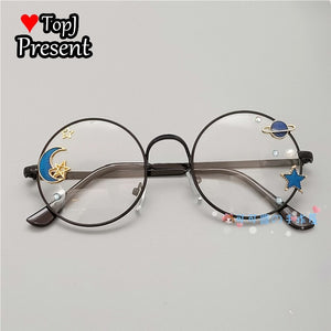 Handmade Lolita Sister Sweet Japanese Harajuku Girl's round Frame Cherry Blossom Star Moon Fairy Rabbit  Round  glasses