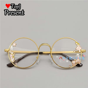 Handmade Lolita Sister Sweet Japanese Harajuku Girl's round Frame Cherry Blossom Star Moon Fairy Rabbit  Round  glasses